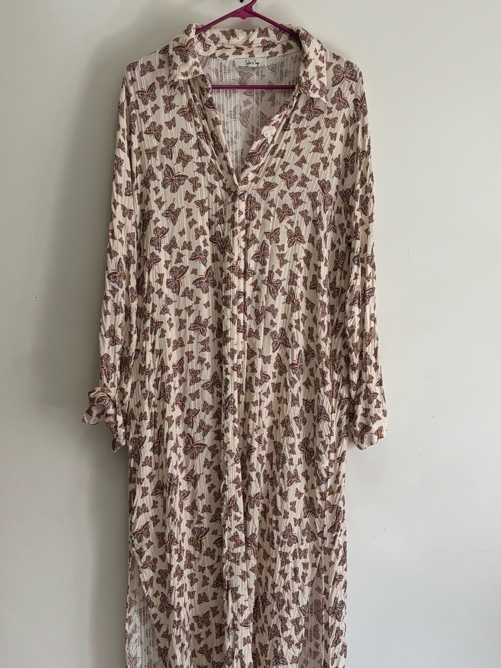 Sadie & Sage Cream Maxi Dress with Brown Butterfly Print